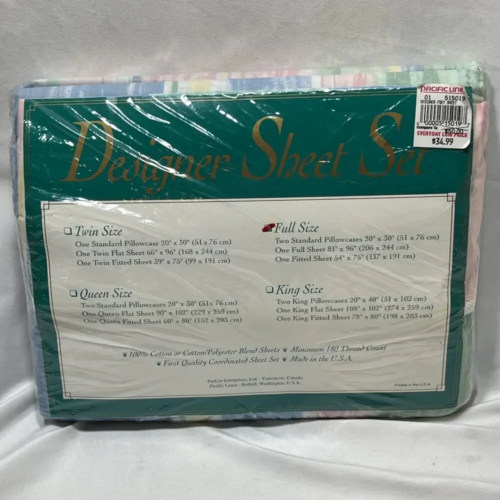 Vintage Designer Sheet Set Full Pastel Watercolor Stripes Flat Fitted Pillowcase